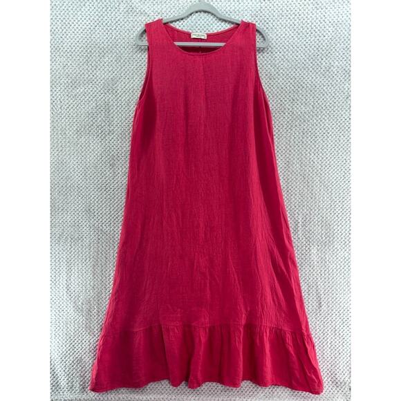 Terzo Millennio Dress Womens L Red Linen Tank Maxi Tiered Boat Neck Sleeveless - Picture 1 of 14